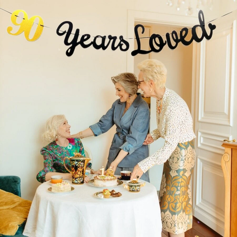 90 Years Loved Banner For Birthday Decoration - Black - View 1