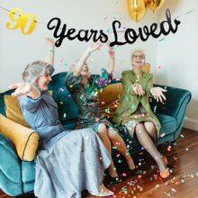 90 Years Loved Banner For Birthday Decoration - Black - View 3