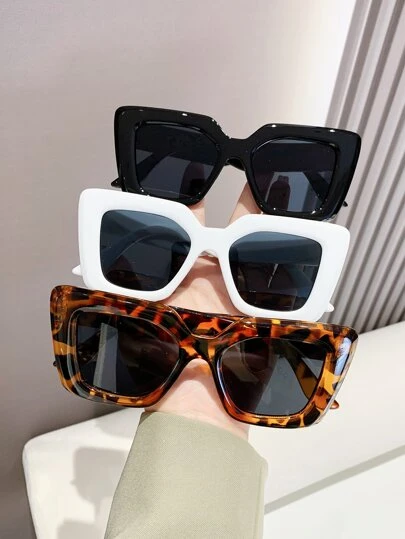 3入組時尚方形塑膠太陽眼鏡