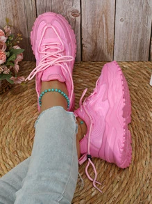 女性實色厚底運動鞋,時尚休閒運動鞋 - 粉色 - 查看 1