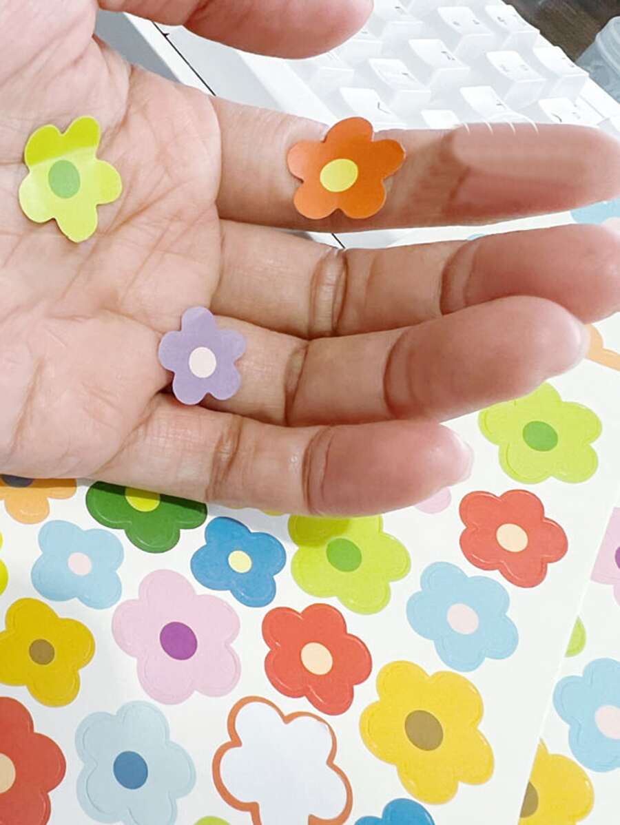 6 Cái/12 Cái/18 Cái Trẻ Em Văn Phòng Phẩm Miếng Dán, Màu Sắc Ngẫu Nhiên Hoa Mai & Hình Tròn Diy Thêu Sò Trang Trí - Nhiều màu - Xem 1
