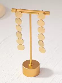 1pair Simple Geometric Long Oval Design Earrings For Daily Wear - Yellow Gold - View 5