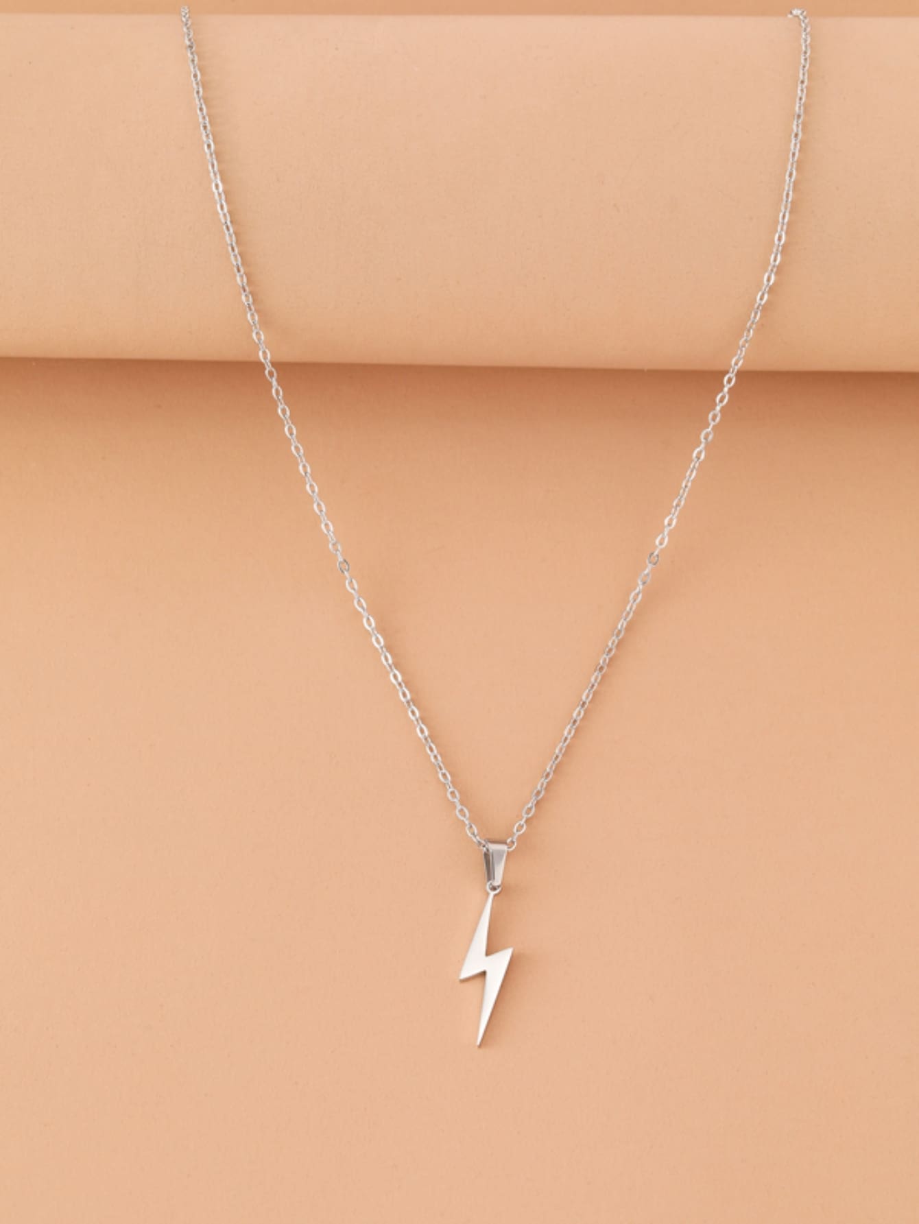 Lightning Shaped Pendant Stainless Steel Necklace Women's Charming Jewelry