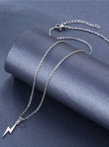 Lightning Shaped Pendant Stainless Steel Necklace Women's Charming Jewelry