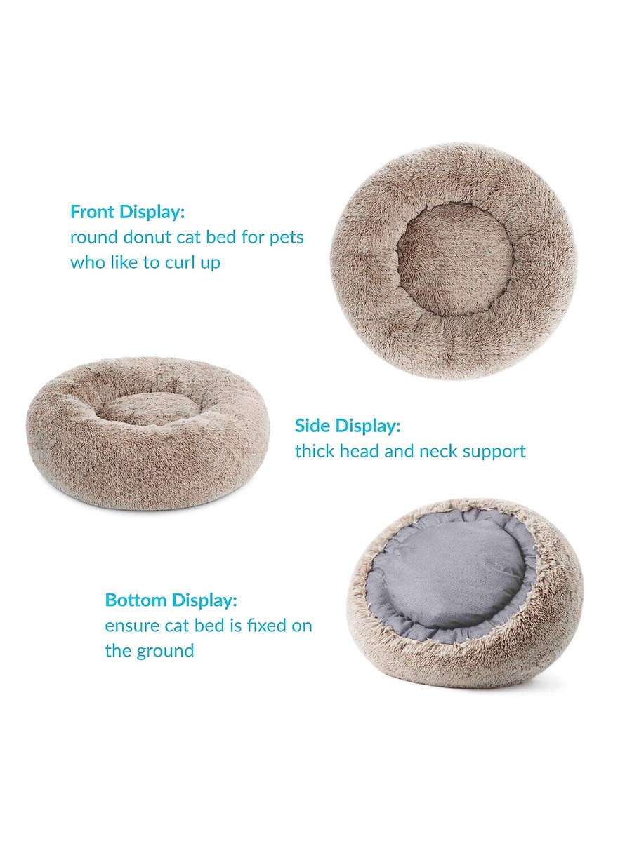 1pc Round Plush Pet Bed With Rubber Bottom, Winter Warmth, Suitable For All Kinds Of Small
