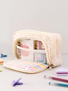 1個簡約大容量鉛筆盒,學校文具收納袋,純色女孩鉛筆袋,學生文具