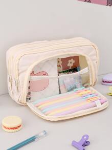 1個簡約大容量鉛筆盒,學校文具收納袋,純色女孩鉛筆袋,學生文具
