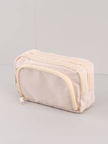 1個簡約大容量鉛筆盒,學校文具收納袋,純色女孩鉛筆袋,學生文具