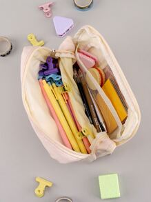 1個簡約大容量鉛筆盒,學校文具收納袋,純色女孩鉛筆袋,學生文具