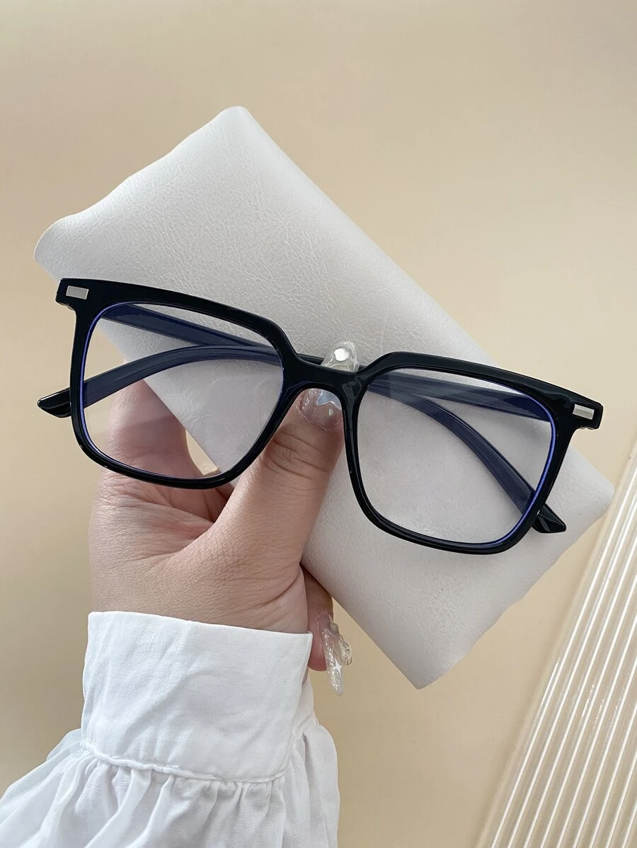 1 pieza Gafas con lentes planas cuadradas para mujer aptas para uso diario - Negro - Ver 1