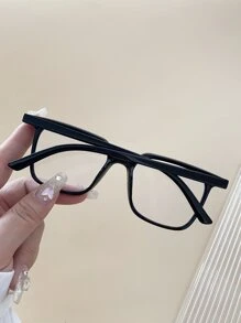 1 pieza Gafas con lentes planas cuadradas para mujer aptas para uso diario - Negro - Ver 4