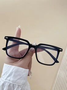 1 pieza Gafas con lentes planas cuadradas para mujer aptas para uso diario - Negro - Ver 3
