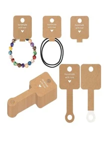 50pcs Hair Ties Display Cards, Tag Labels, Ring Stickers, Foldable Packaging Cards Set - Brown - View 1