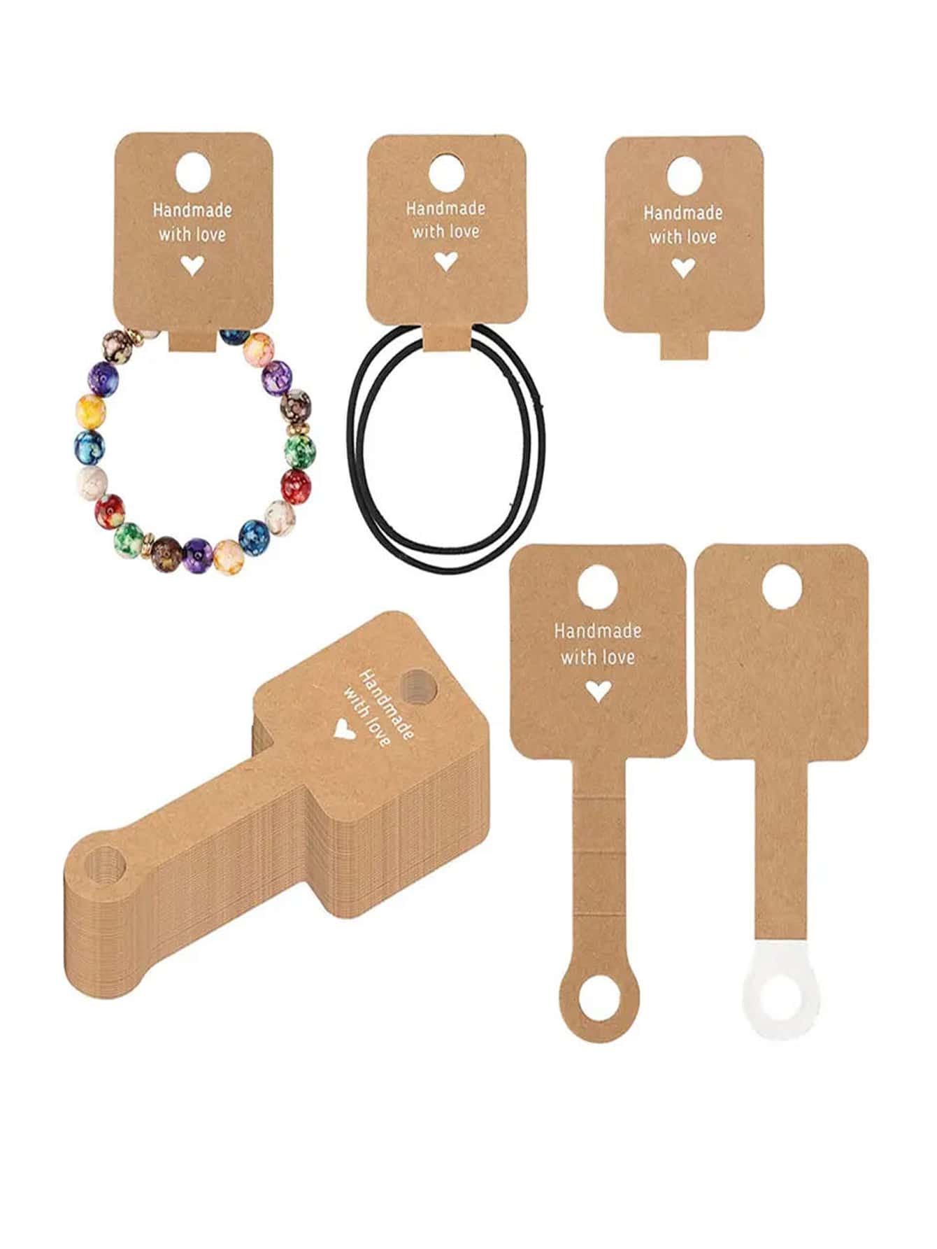 50pcs Hair Ties Display Cards, Tag Labels, Ring Stickers, Foldable Packaging Cards Set - Brown - View 1