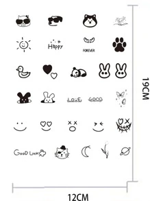 Set de 24 pegatinas de tatuaje de patrones realistas en blanco y negro de estilo de dibujos animados de alta calidad, de tipo semipermanente' - Blanco y Negro - Ver 5