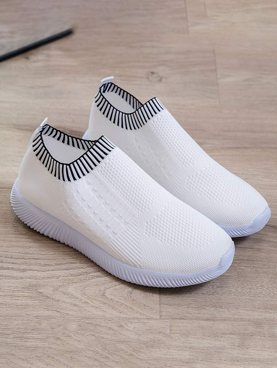 Giày thể thao dệt kim kiểu dáng thời trang dành cho nữ có họa tiết sọc, phù hợp với mọi mùa - trắng - Xem 1