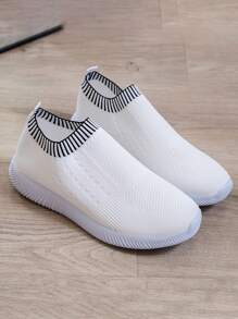 Giày thể thao dệt kim kiểu dáng thời trang dành cho nữ có họa tiết sọc, phù hợp với mọi mùa - trắng - Xem 2