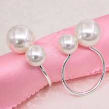 6pcs Silver-Color Glossy Pearl Napkin Rings For Upscale Hotels And Weddings