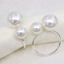 6pcs Silver-Color Glossy Pearl Napkin Rings For Upscale Hotels And Weddings
