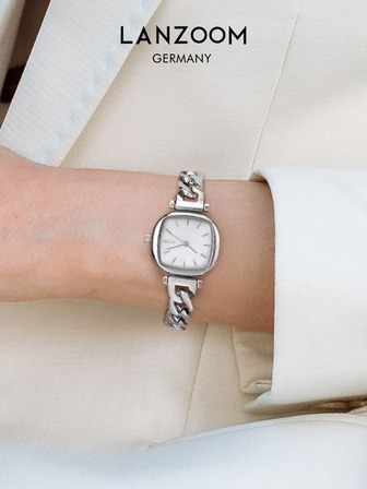 女性白色媽媽的珍珠方形錶盤銀手環風格鋼石英表,獨特&時尚設計合適的適用於日常穿著&派對裝飾用品