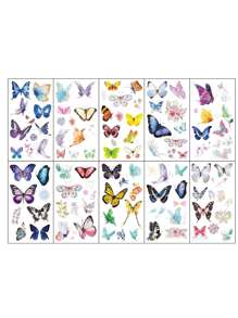 10 Stücke Tattoo Aufkleber Kinder Schmetterling Cartoon Neu Muster, - Verschiedenfarbig - Übersicht 1