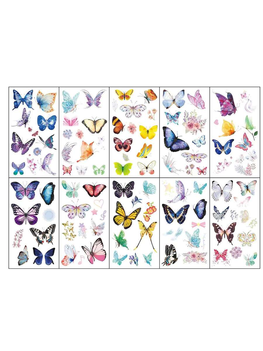 10 Stücke Tattoo Aufkleber Kinder Schmetterling Cartoon Neu Muster, - Verschiedenfarbig - Übersicht 1
