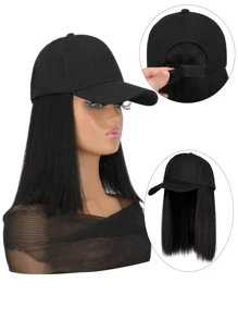 10 Inch Màu Đen Sợi Tổng Hợp Chịu Nhiệt Mờ Mũ Bóng Chày Tóc Giả Kiểu Bob, Thích Hợp Để Mặc Hàng Ngày, Có Mũ Tóc Giả - màu đen - Xem 5