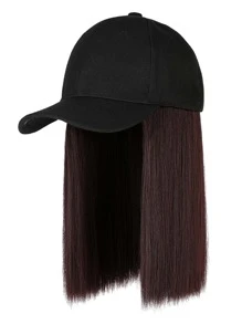 10英寸合成機器織成的黑色棒球帽，帶有鮑伯頭髮造型，適合日常佩戴假髮帽短髮合成鬆緊帽HD鬆緊帽黑色鬆緊帽假髮 - 棕色 - 查看 7