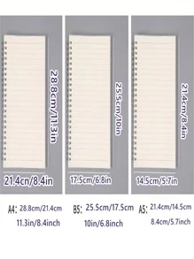 5pcs/set 1200 Pages Coil Notebook With Horizontal Lines For Students, Simple Pp Waterproof Cover, Three Sizes Available: A4, B5, A5 - White - View 2