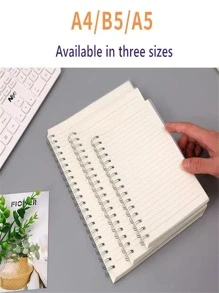 5pcs/set 1200 Pages Coil Notebook With Horizontal Lines For Students, Simple Pp Waterproof Cover, Three Sizes Available: A4, B5, A5 - White - View 4