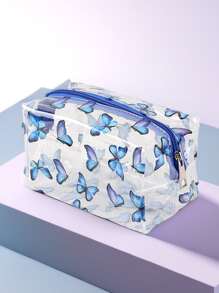 1pc School Pencil Case Transparent Butterfly Stationery Box Large Capacity Cute Pencil Bag Girls Storage Bag Pencilcase