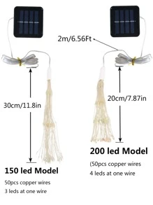 150/200 Led太陽能煙火串燈,暖白色,戶外太陽能燈,太陽花煙火串燈花環,適用於露營,派對,花園,樹木,露台,庭院裝飾 - 黃色 - 查看 4