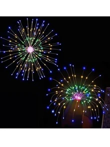 150/200 Led太陽能煙火串燈,暖白色,戶外太陽能燈,太陽花煙火串燈花環,適用於露營,派對,花園,樹木,露台,庭院裝飾 - 黃色 - 查看 3