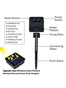 150/200 Led太陽能煙火串燈,暖白色,戶外太陽能燈,太陽花煙火串燈花環,適用於露營,派對,花園,樹木,露台,庭院裝飾 - 黃色 - 查看 6