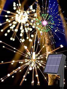 150/200 Led太陽能煙火串燈,暖白色,戶外太陽能燈,太陽花煙火串燈花環,適用於露營,派對,花園,樹木,露台,庭院裝飾 - 黃色 - 查看 1