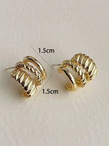 1pair Simple & Fashionable & Elegant Geometric Twisted Design Dangle Earrings For Women - Yellow Gold - View 5