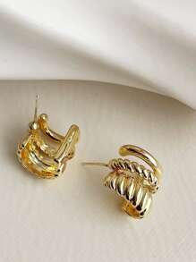 1pair Simple & Fashionable & Elegant Geometric Twisted Design Dangle Earrings For Women - Yellow Gold - View 4