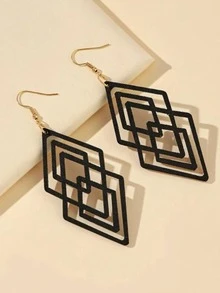 2 件裝鑽石形耳環適合女士在聚會、宴會、約會和節日時佩戴,作為禮物 - 黑色 - 查看 1