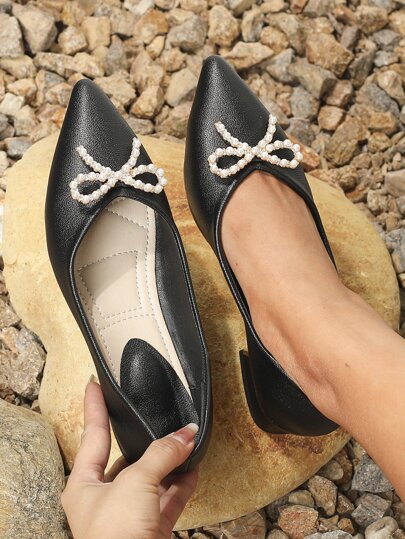 Women's Shoes With Pearl Decoration, Pointed Toe And Chunky High Heel