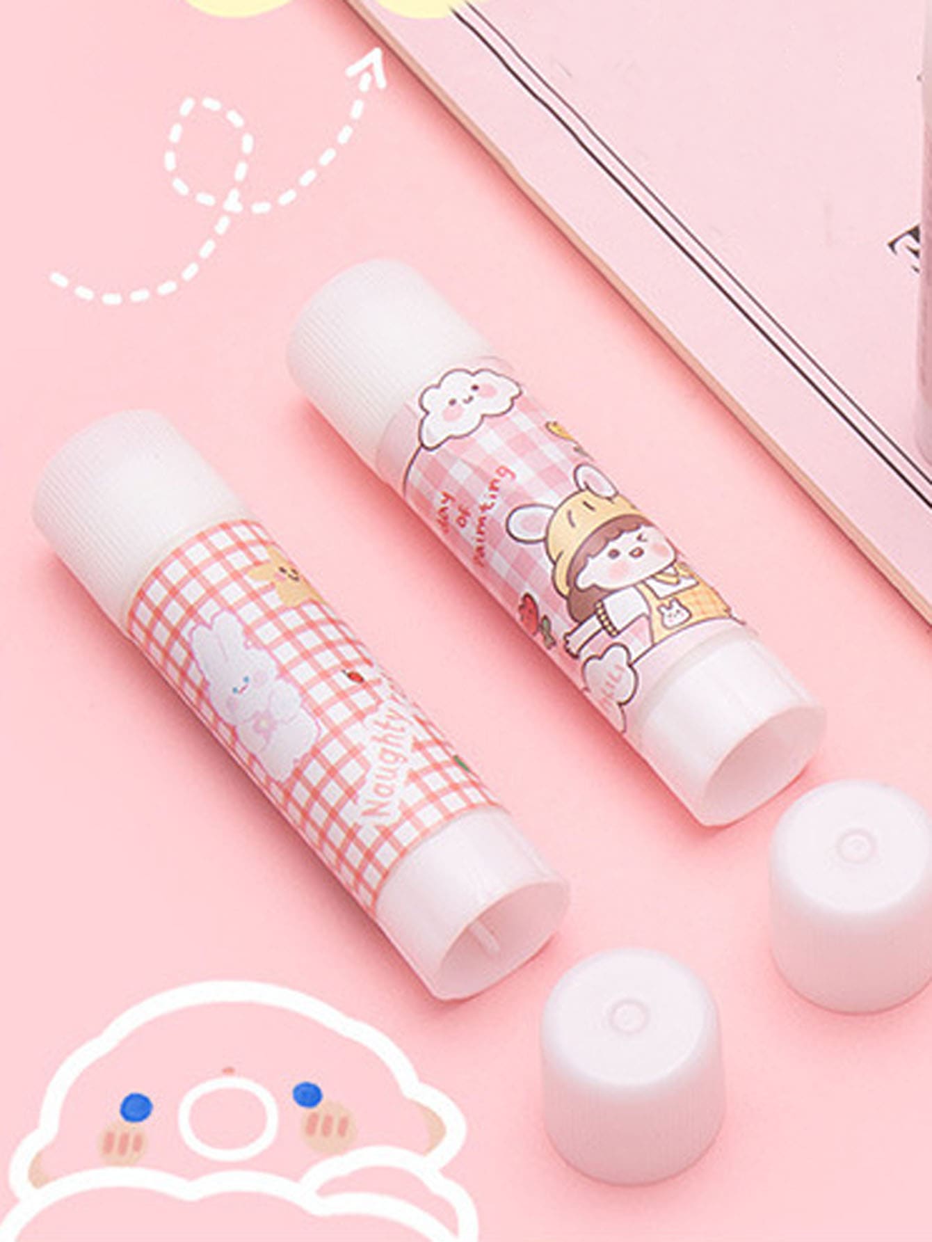 2入組卡通圖形素色口香糖，可愛易於使用學校素色口香糖 - 彩色 - 查看 1