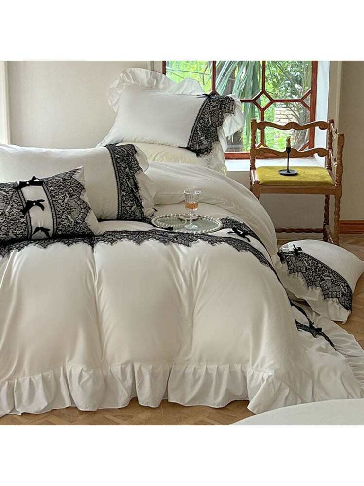 Set copripiumino per letto queen size, reversibile, a righe nere