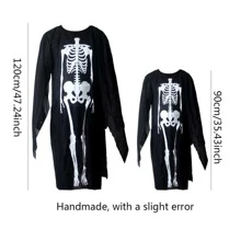 1 件成人和儿童骷髅鬼魂服装，适合酒吧和鬼屋派对、表演道具（不含面具）、圣诞节 - 黑色 - 查看 3