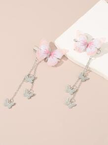 2个装女士简约优雅蜜桃色蝴蝶流苏发夹，适合日常佩戴 - 彩色 - 查看 2