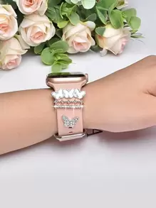 4 piezas de anillos decorativos para correa de reloj, con decoración de cristales de forma de corazón, compatibles con /Reloj/Reloj - Plateado - Ver 2