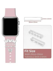 4 piezas de anillos decorativos para correa de reloj, con decoración de cristales de forma de corazón, compatibles con /Reloj/Reloj - Plateado - Ver 3