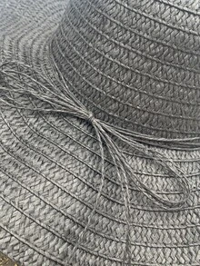 1頂女士黑色波浪邊編織草帽,適用於戶外海灘防曬,時尚且可折疊 - 黑色 - 查看 3