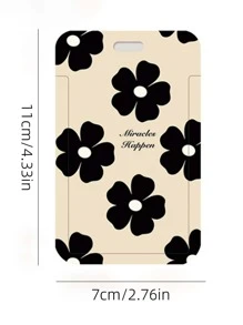 1 Pieza Funda Protectora Para Portatarjetas De Estudiante Con Patrón De Rosa Aleatorio, Estuche Para Tarjetas Con Correa Para El Cuello - Multicolor - Ver 6