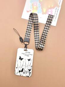 1 Pieza Funda Protectora Para Portatarjetas De Estudiante Con Patrón De Rosa Aleatorio, Estuche Para Tarjetas Con Correa Para El Cuello - Multicolor - Ver 3