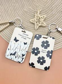 1 Pieza Funda Protectora Para Portatarjetas De Estudiante Con Patrón De Rosa Aleatorio, Estuche Para Tarjetas Con Correa Para El Cuello - Multicolor - Ver 2