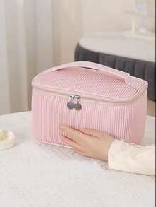 Large Capacity Toast Cosmetic Bag Portable Kit For Makeup Brushes, Lipsticks, And Other Cosmetic Tools, High Aesthetic Value - Pink - View 2